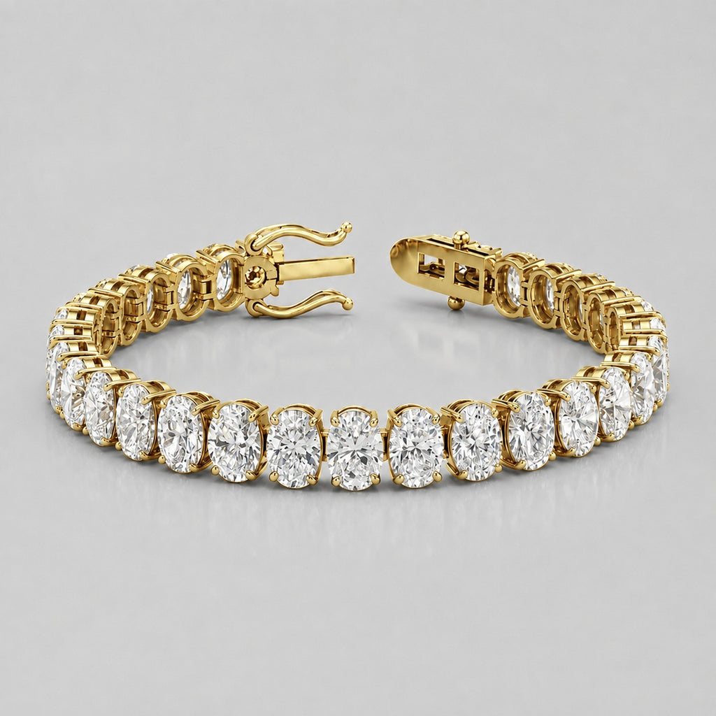 Vertical Oval Diamond Vertical Tennis Bracelet in Gold & Platinum (8Ct-30Ct)