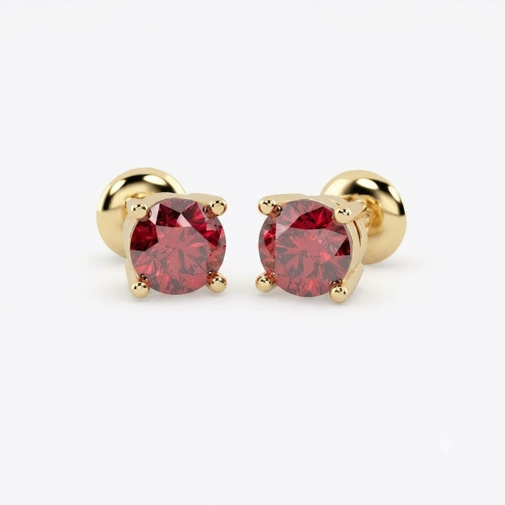 100% Natural 1.00 Ct Ruby Stud Earring , In Gold
