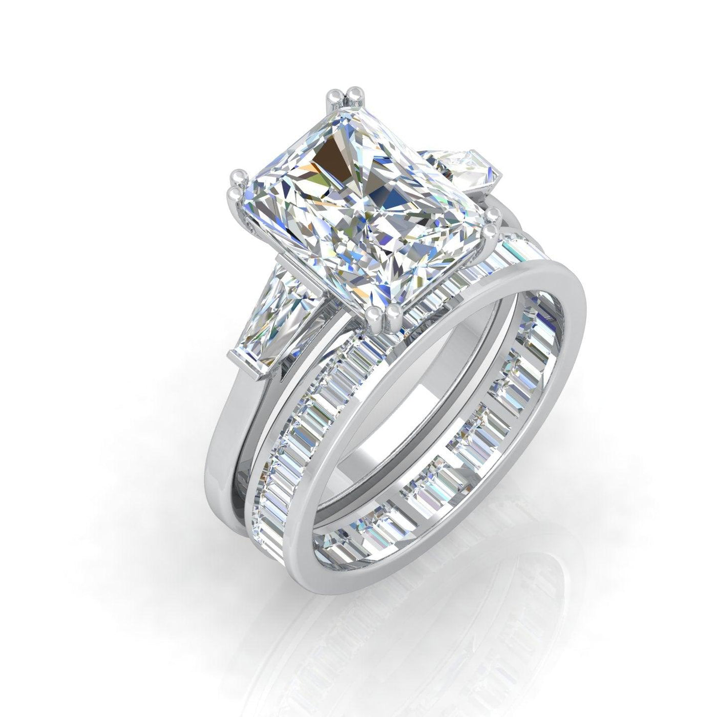 IGI Certified Radiant & Diamond Trilogy Ring with Band Platinum 6.50Ct