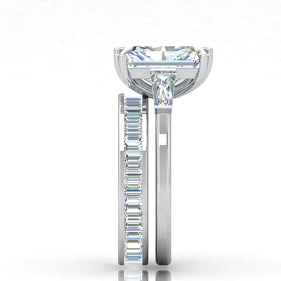 IGI Certified Radiant & Diamond Trilogy Ring with Band Platinum 6.50Ct