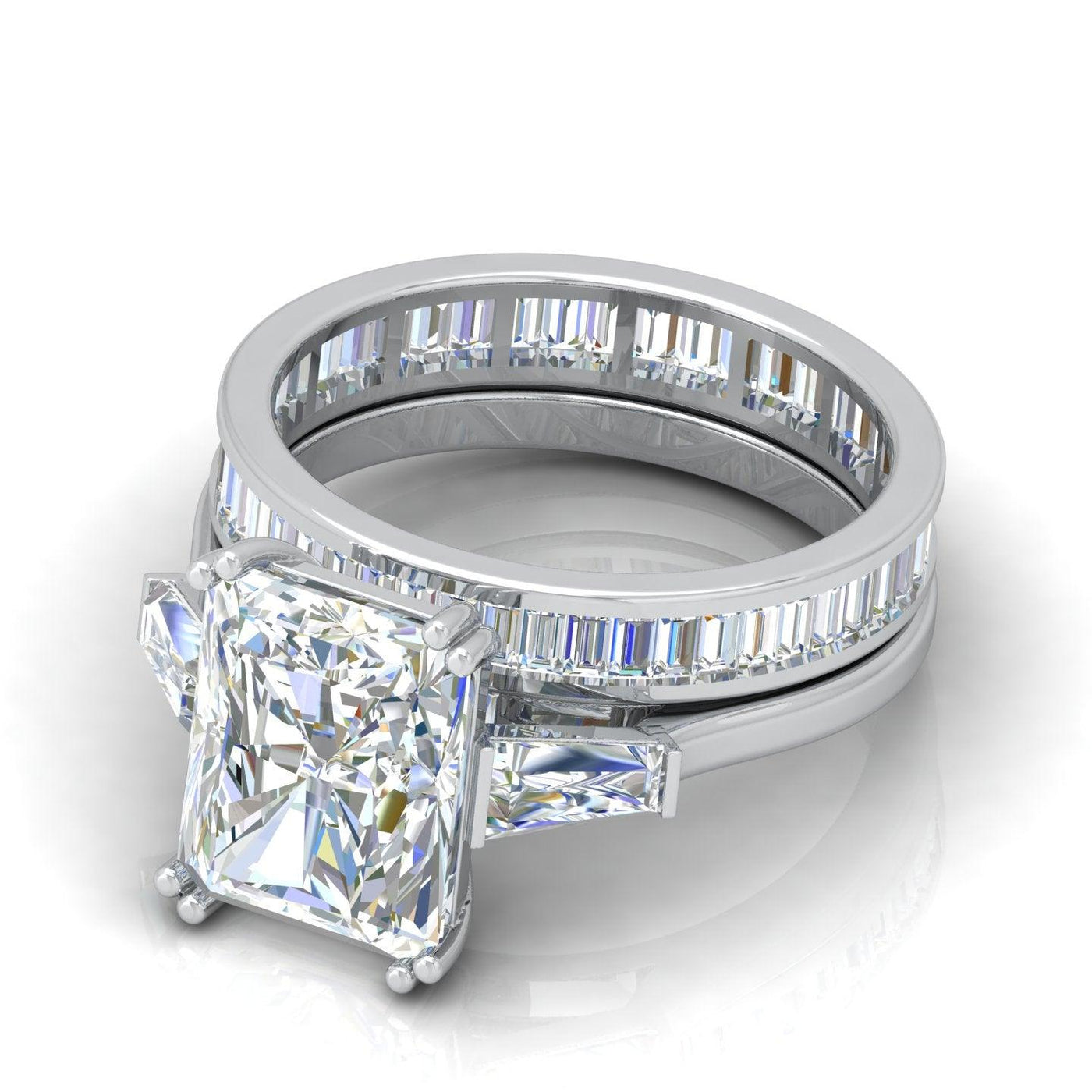 IGI Certified Radiant & Diamond Trilogy Ring with Band Platinum 6.50Ct