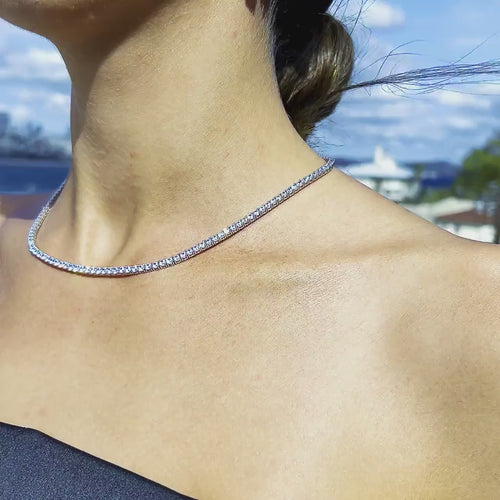 18 carat lab grown diamond tennis necklace in 9k white gold at amadadiamonds