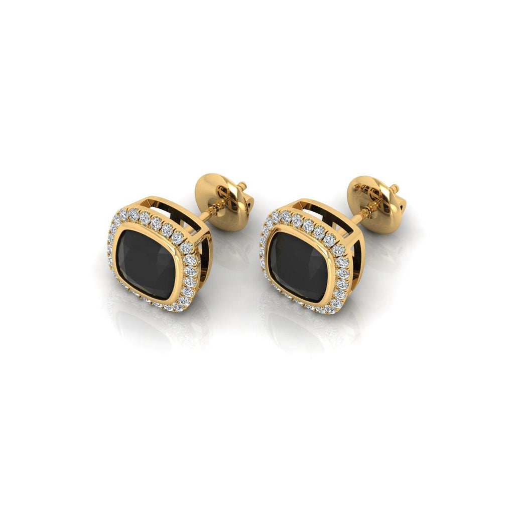 Classic Black Cushion & White Diamond Halo Earrings - 1.80 Carat