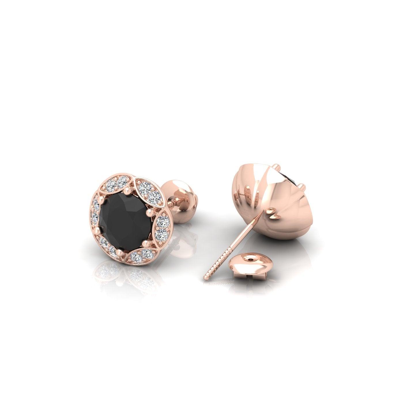 Black & White Diamond Pave Set Designer Halo Earrings - 0.80 Carat