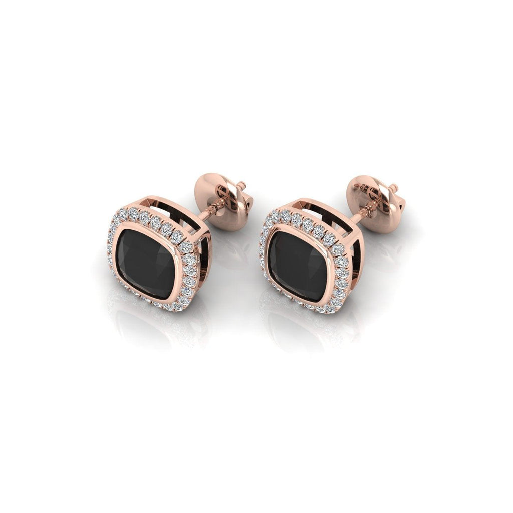 Classic Black Cushion & White Diamond Halo Earrings - 1.80 Carat