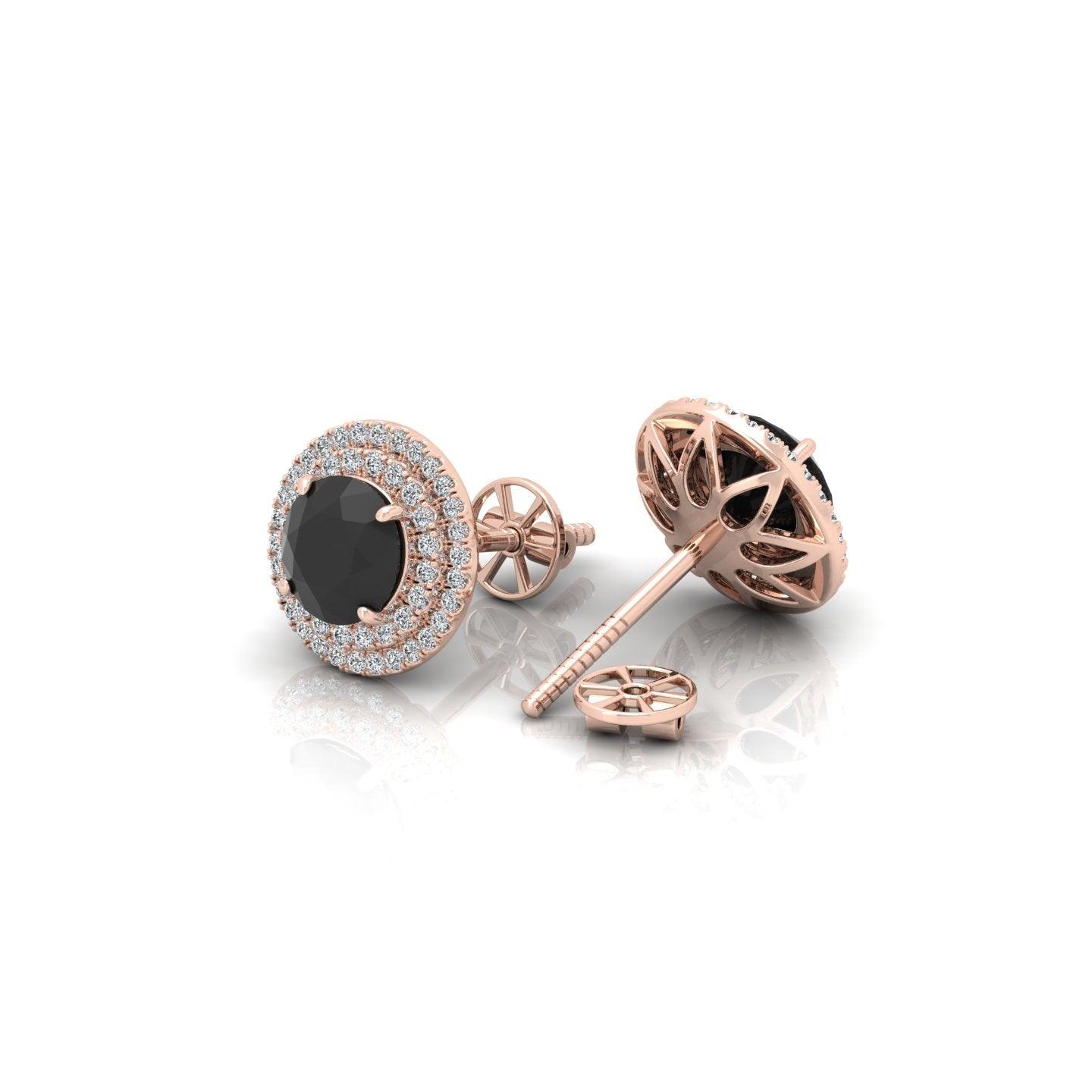 Black & White Diamond Micro Pave Set Double Halo Earrings - 2.10 Carat