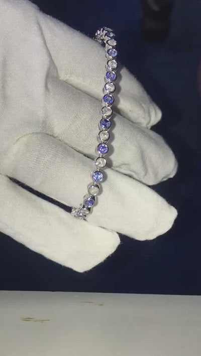 Sapphire & Diamond Tennis Bracelet Crafted In White Gold 6.00ct