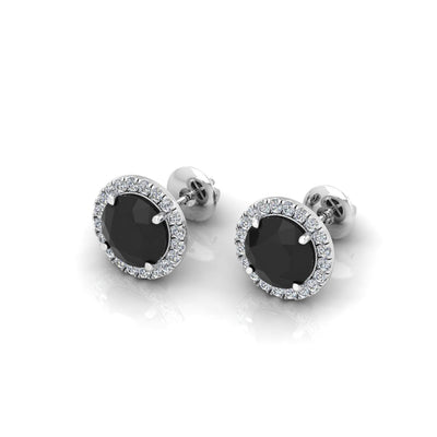 Black & White Diamond Halo Earrings For Women's In Variant Metal - 2.40 Carat