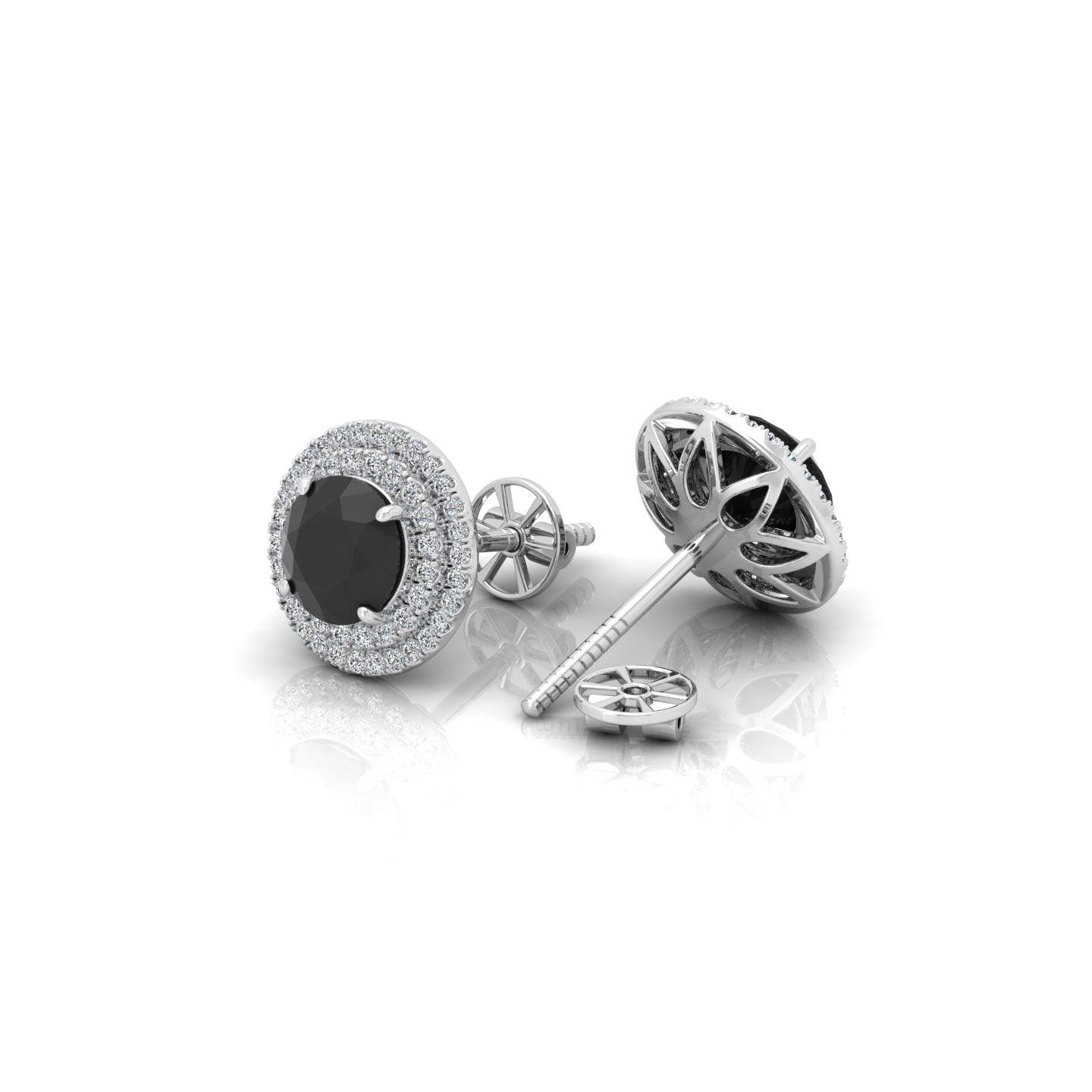 Black & White Diamond Micro Pave Set Double Halo Earrings - 2.10 Carat