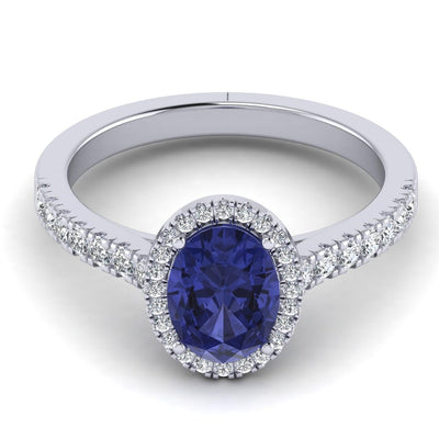 Natural Tanzanite Oval & Diamonds Women's Engagement Ring In 18k White Gold - 2.20 Carat