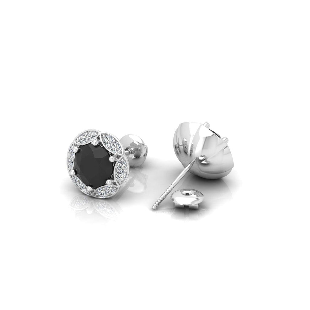 Black & White Diamond Pave Set Designer Halo Earrings - 0.80 Carat