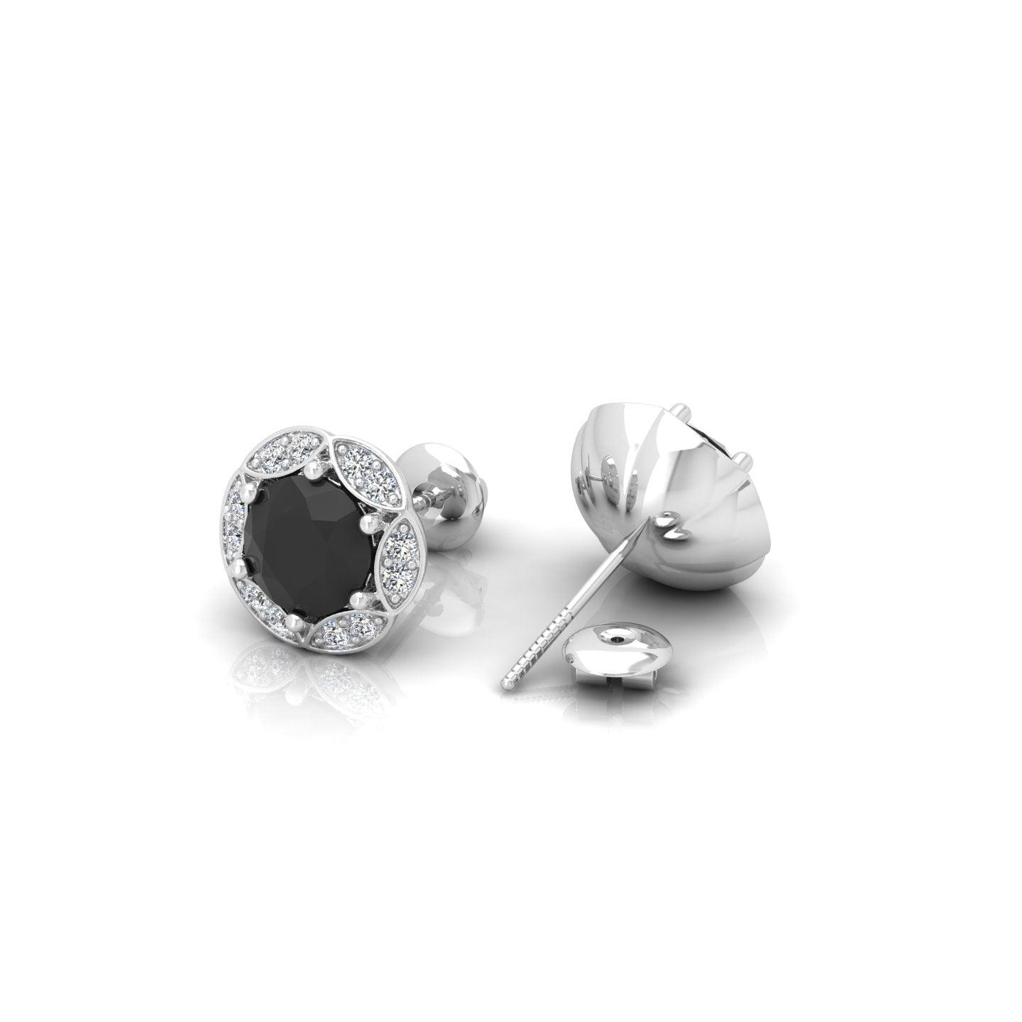 Black & White Diamond Pave Set Designer Halo Earrings - 0.80 Carat
