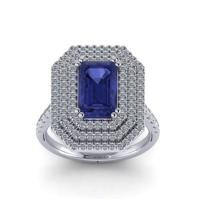 Triple Halo Tanzanite & Diamonds Women's Engagement Ring - 3.30 Carat