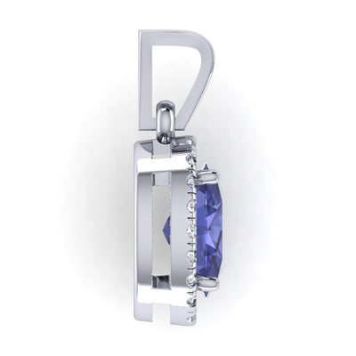 Oval Tanzanite & Round Diamond Halo Pendant In 18k White Gold - 1.75 Carat