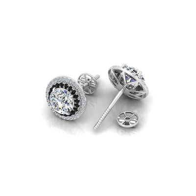 Classic Lab Grown Diamond With Side Black Diamond Double Halo Earrings - 2.30 Carat