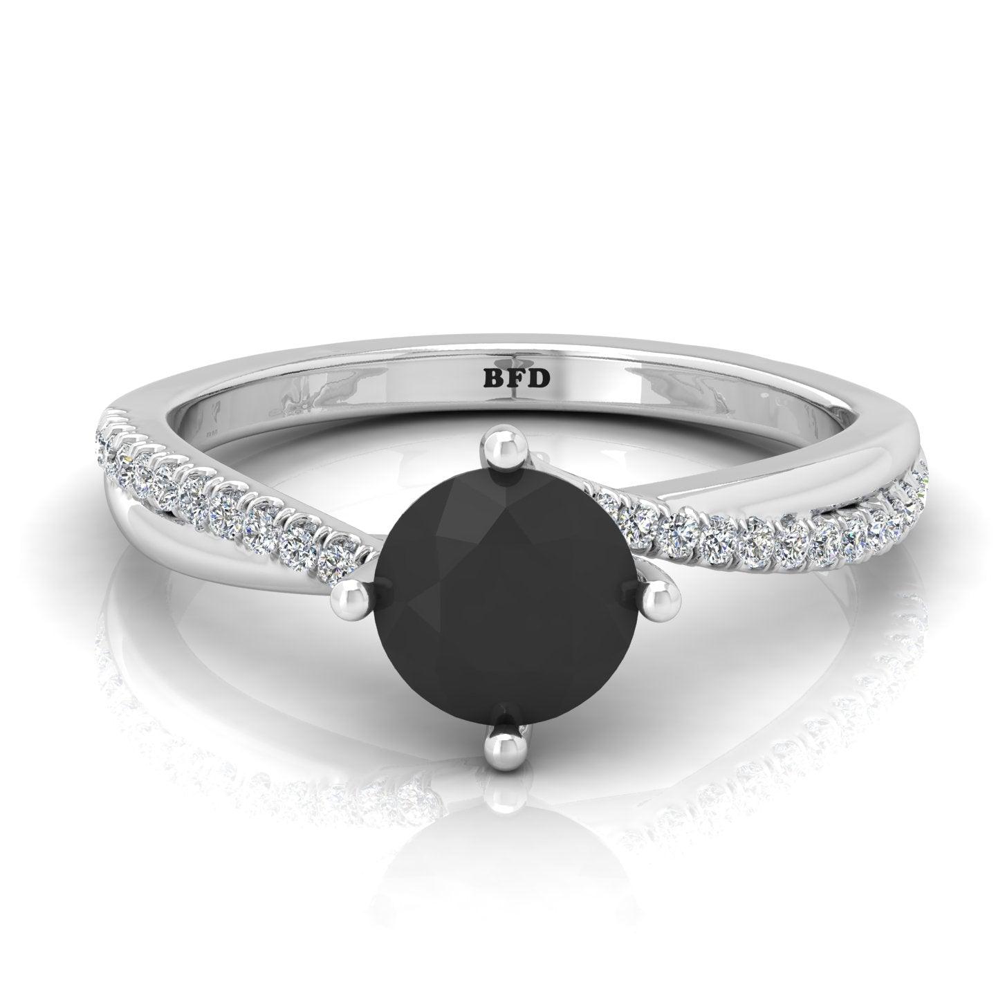 AAA Black & White Diamond Twisted Claw Set Engagement Ring For Her - 1.30 Carat