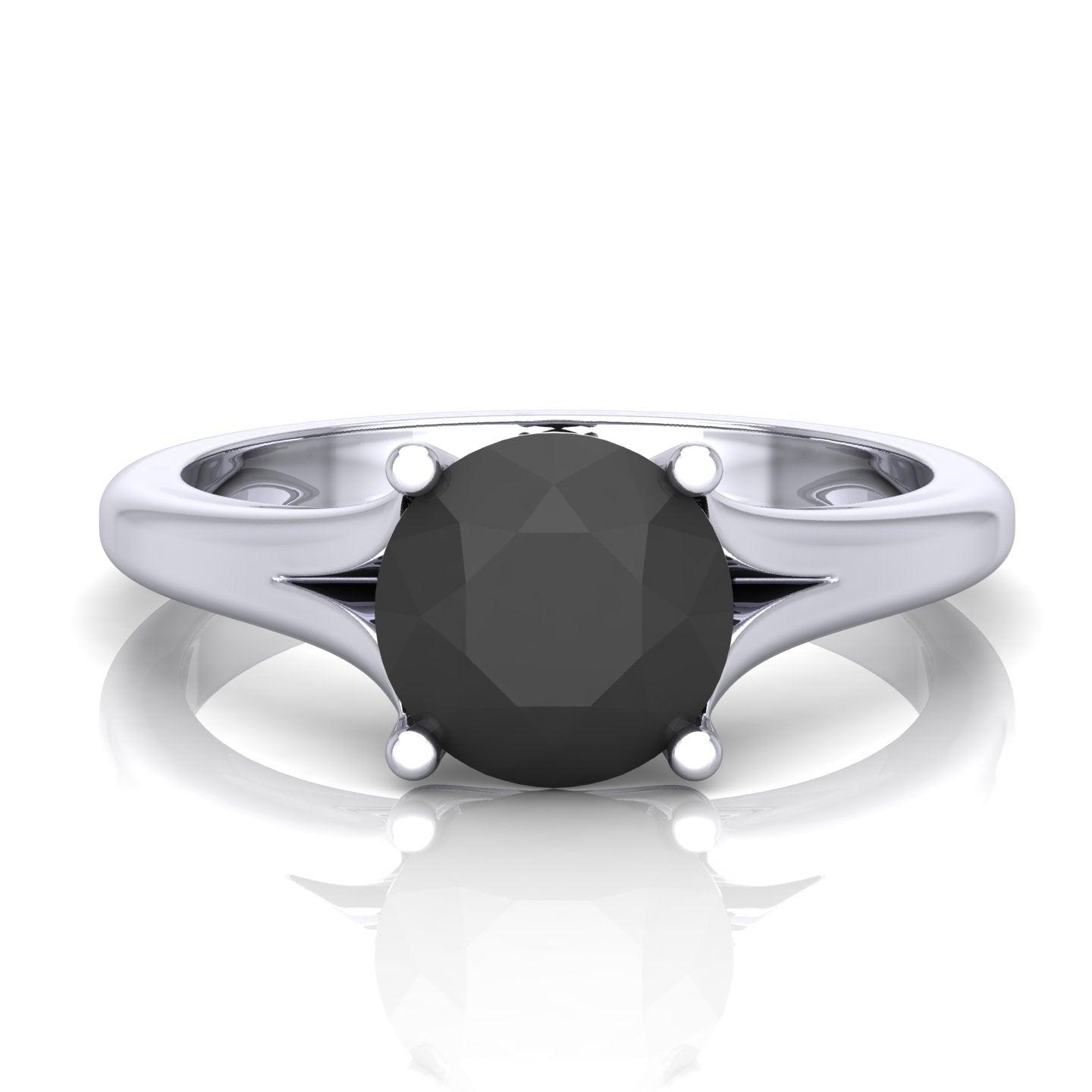 1.50CT AAA Black Round Diamond Solitaire Engagement Ring