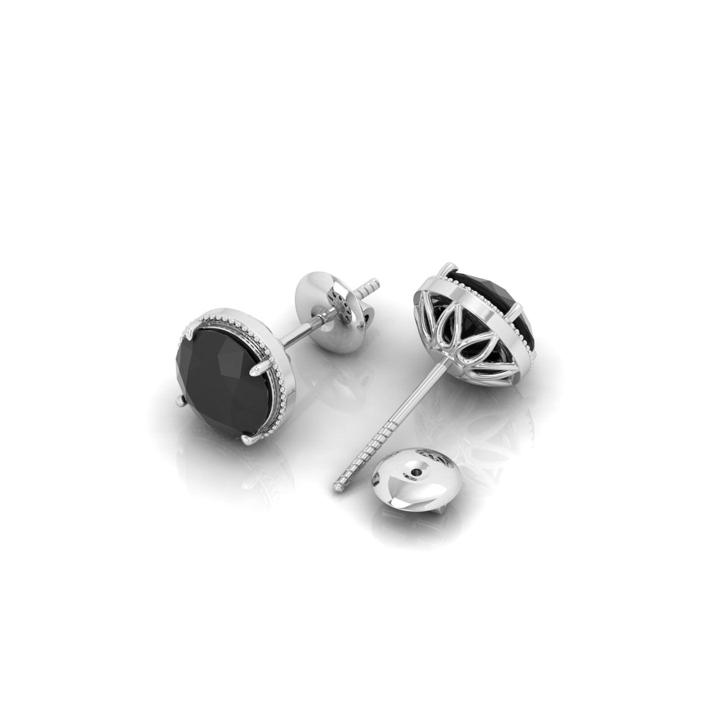 2 CT Black Diamond Claw Set With Milgrain Stud Earrings