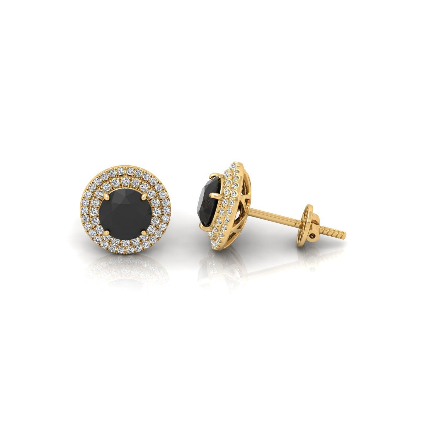 Black & White Diamond Micro Pave Set Double Halo Earrings - 2.10 Carat