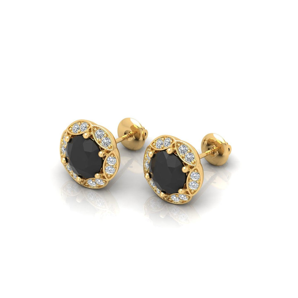 Black & White Diamond Pave Set Designer Halo Earrings - 0.80 Carat