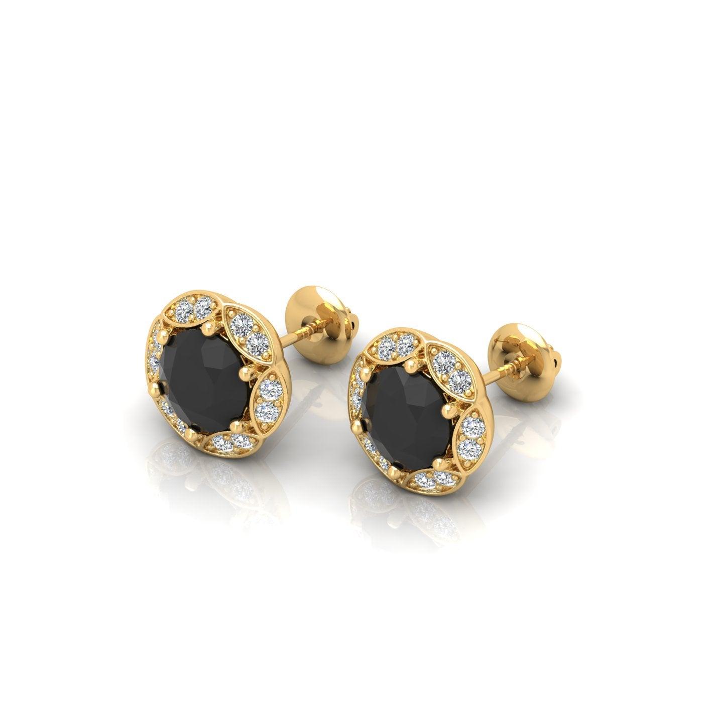 Black & White Diamond Pave Set Designer Halo Earrings - 0.80 Carat