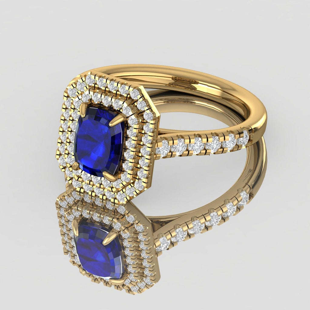 Special Deal..! 2.50Ct Tanzanite Long Cushion & Diamond Double Halo Engagement Ring