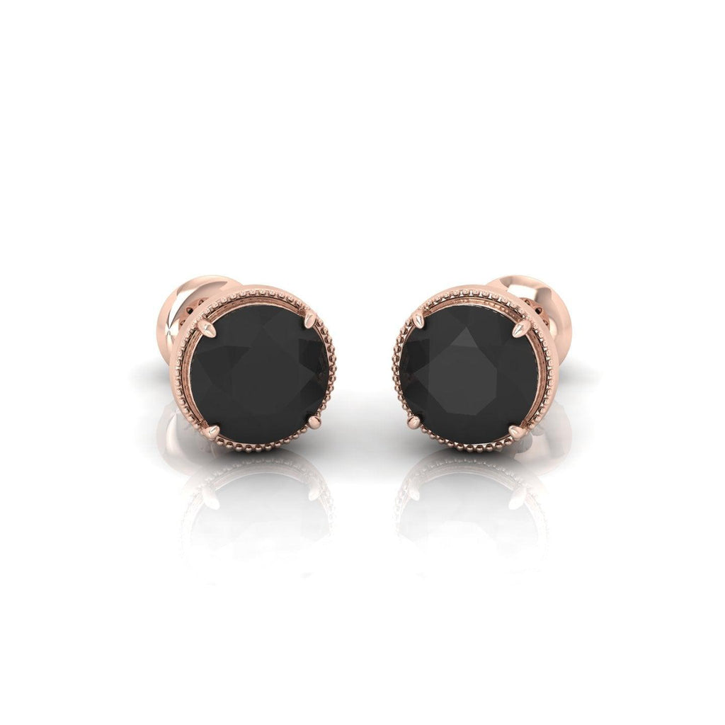2 CT Black Diamond Claw Set With Milgrain Stud Earrings