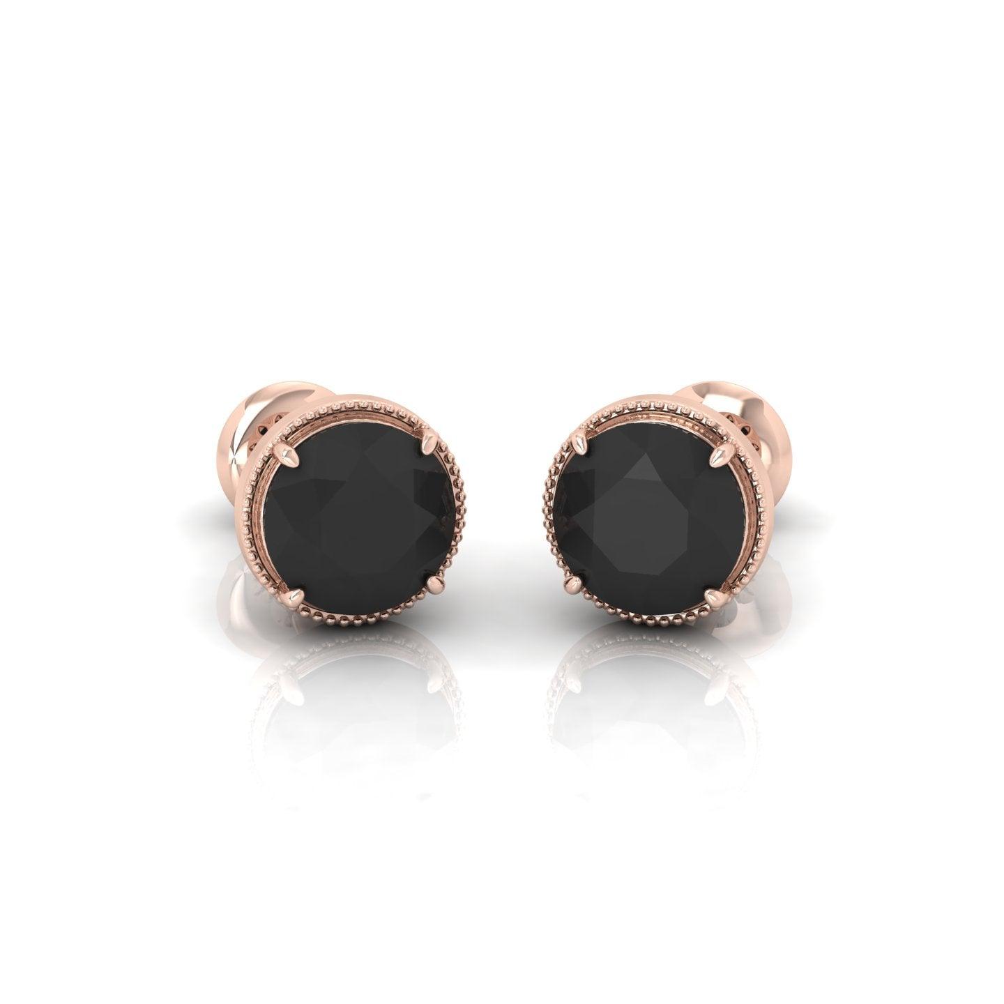 2 CT Black Diamond Claw Set With Milgrain Stud Earrings