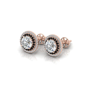 Classic Lab Grown Diamond With Side Black Diamond Double Halo Earrings - 2.30 Carat