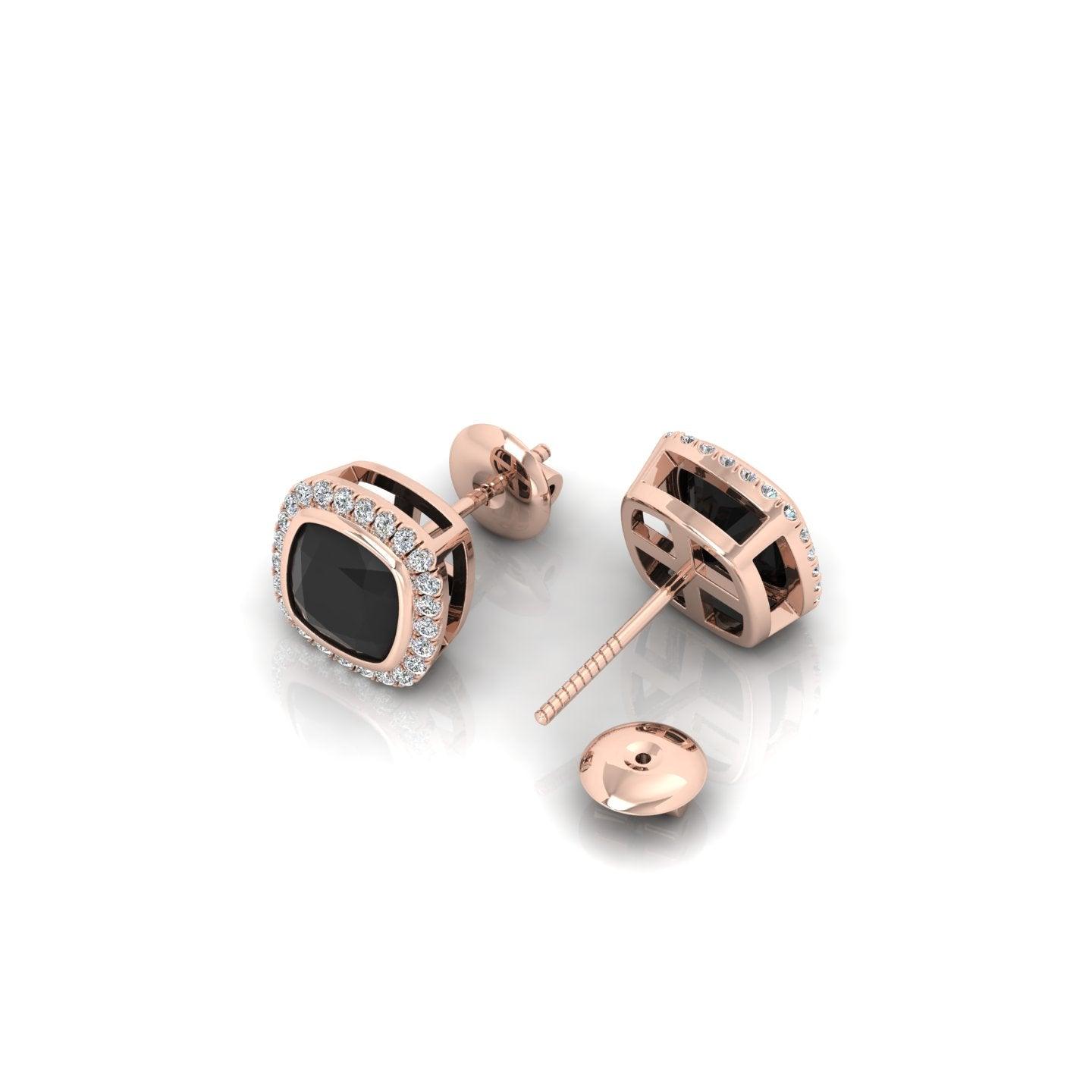 Classic Black Cushion & White Diamond Halo Earrings - 1.80 Carat