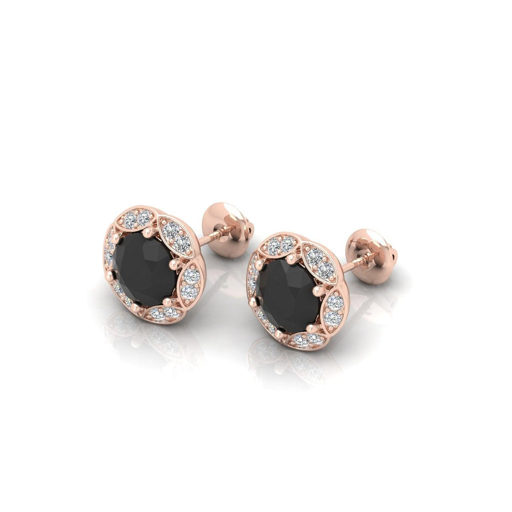 Black & White Diamond Pave Set Designer Halo Earrings - 0.80 Carat