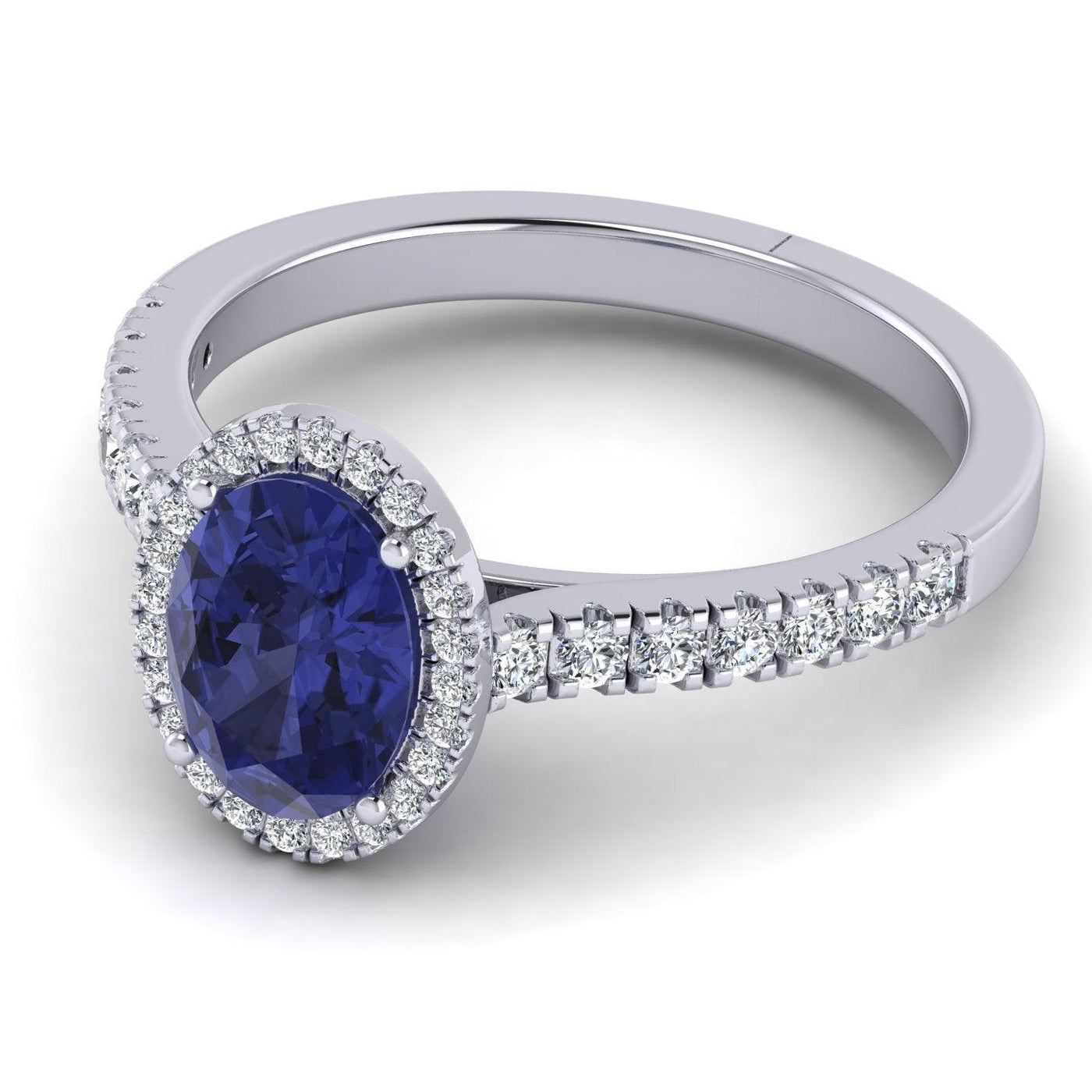 Natural Tanzanite Oval & Diamonds Women's Engagement Ring In 18k White Gold - 2.20 Carat