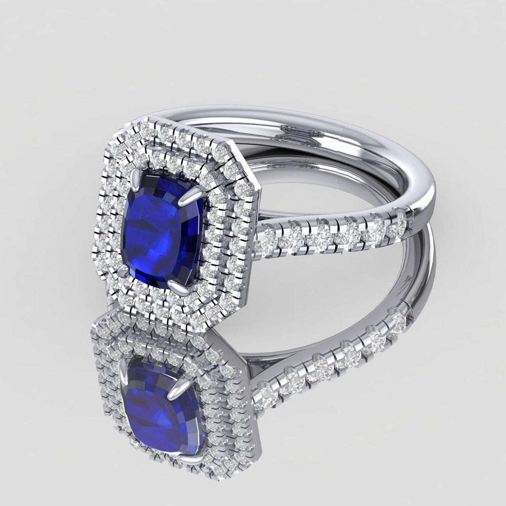Special Deal..! 2.50Ct Tanzanite Long Cushion & Diamond Double Halo Engagement Ring