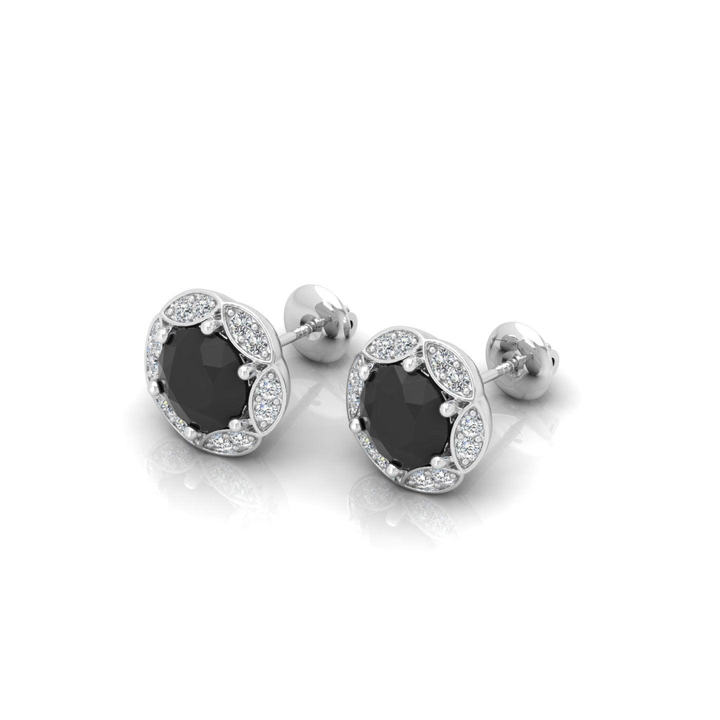 Black & White Diamond Pave Set Designer Halo Earrings - 0.80 Carat