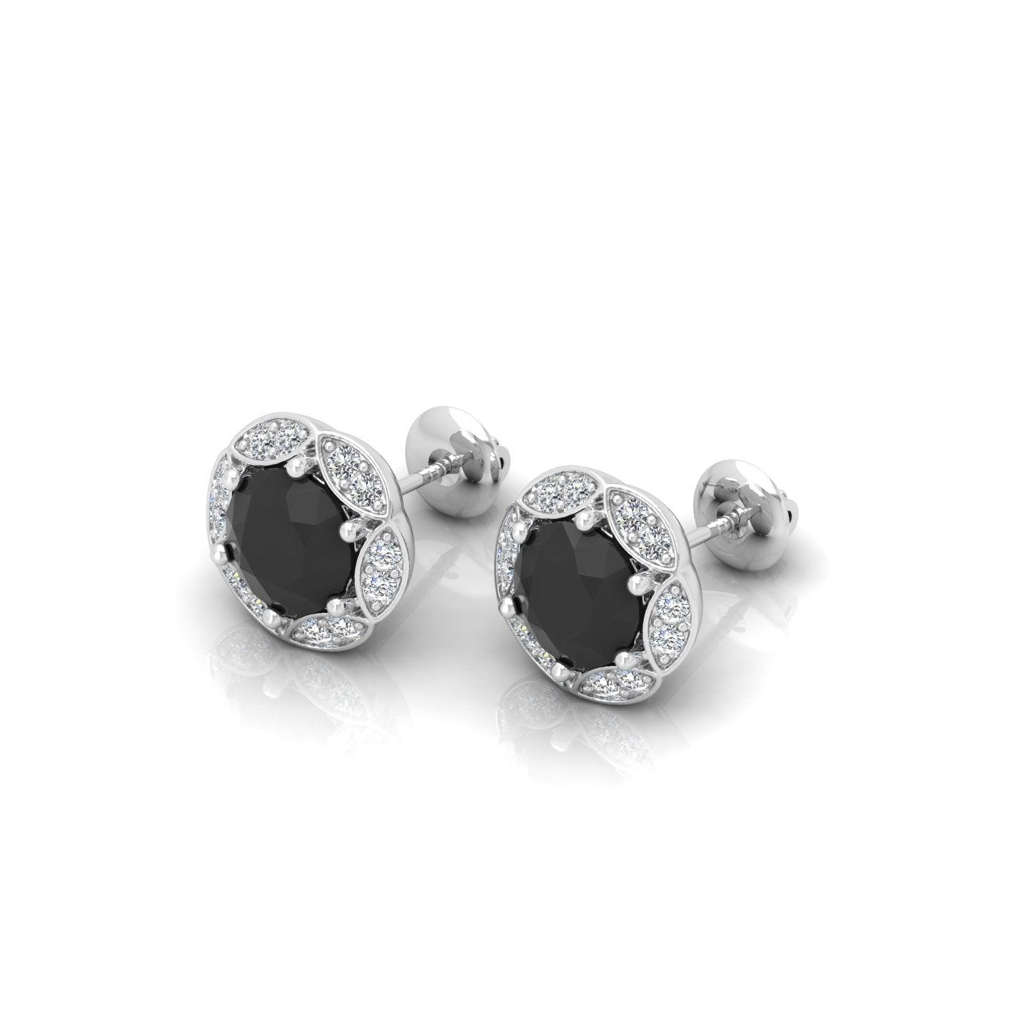 Black & White Diamond Pave Set Designer Halo Earrings - 0.80 Carat