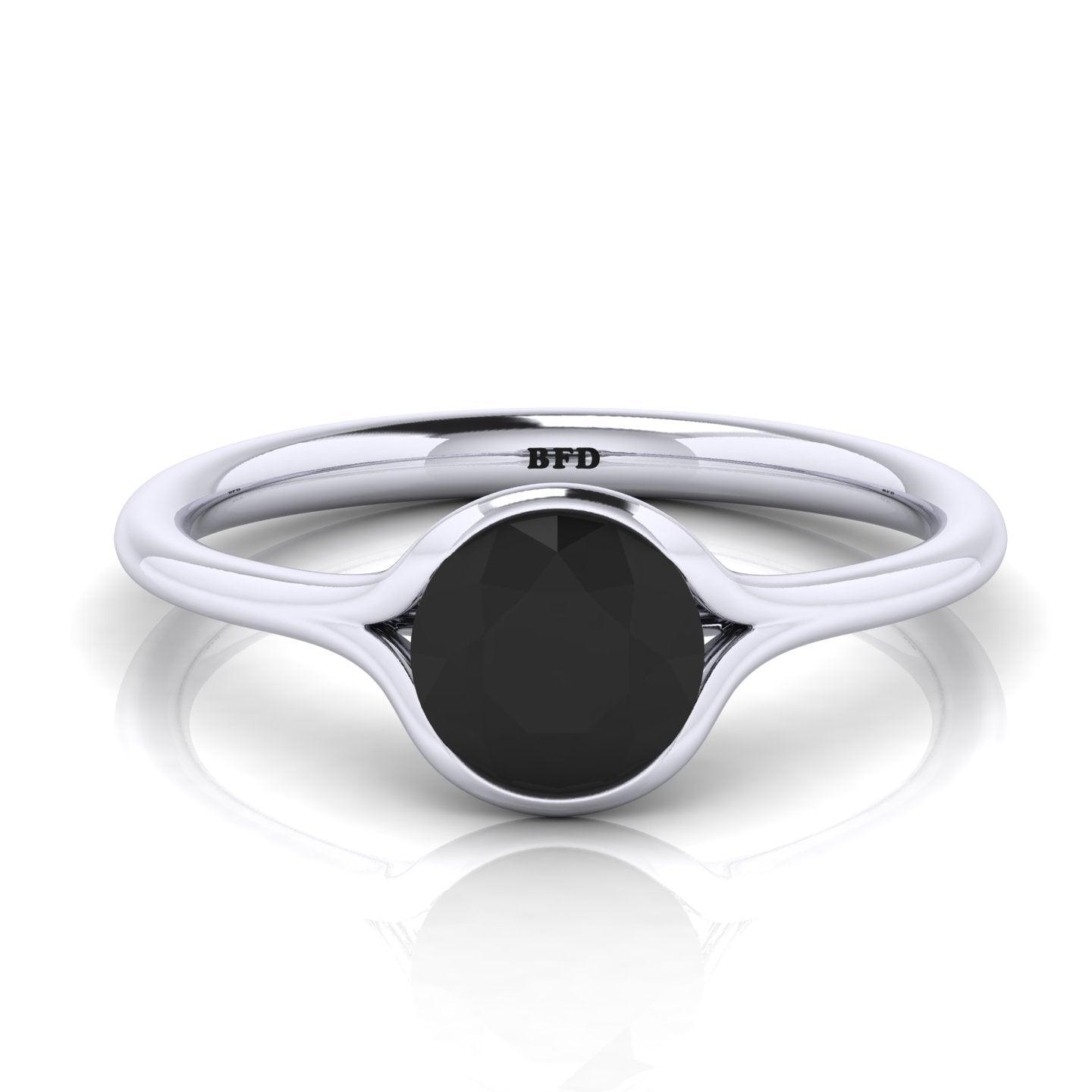 AAA Black Diamond Bezel Set Solitaire Engagement Ring - 1.00 carat