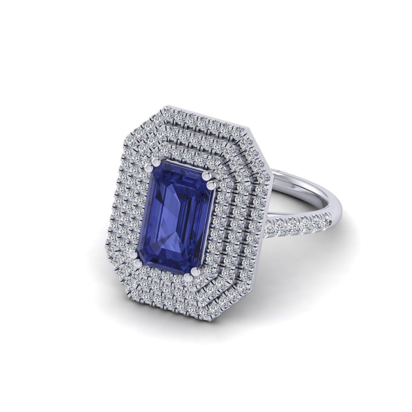 Triple Halo Tanzanite & Diamonds Women's Engagement Ring - 3.30 Carat