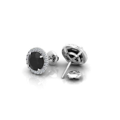 Black & White Diamond Halo Earrings For Women's In Variant Metal - 2.40 Carat