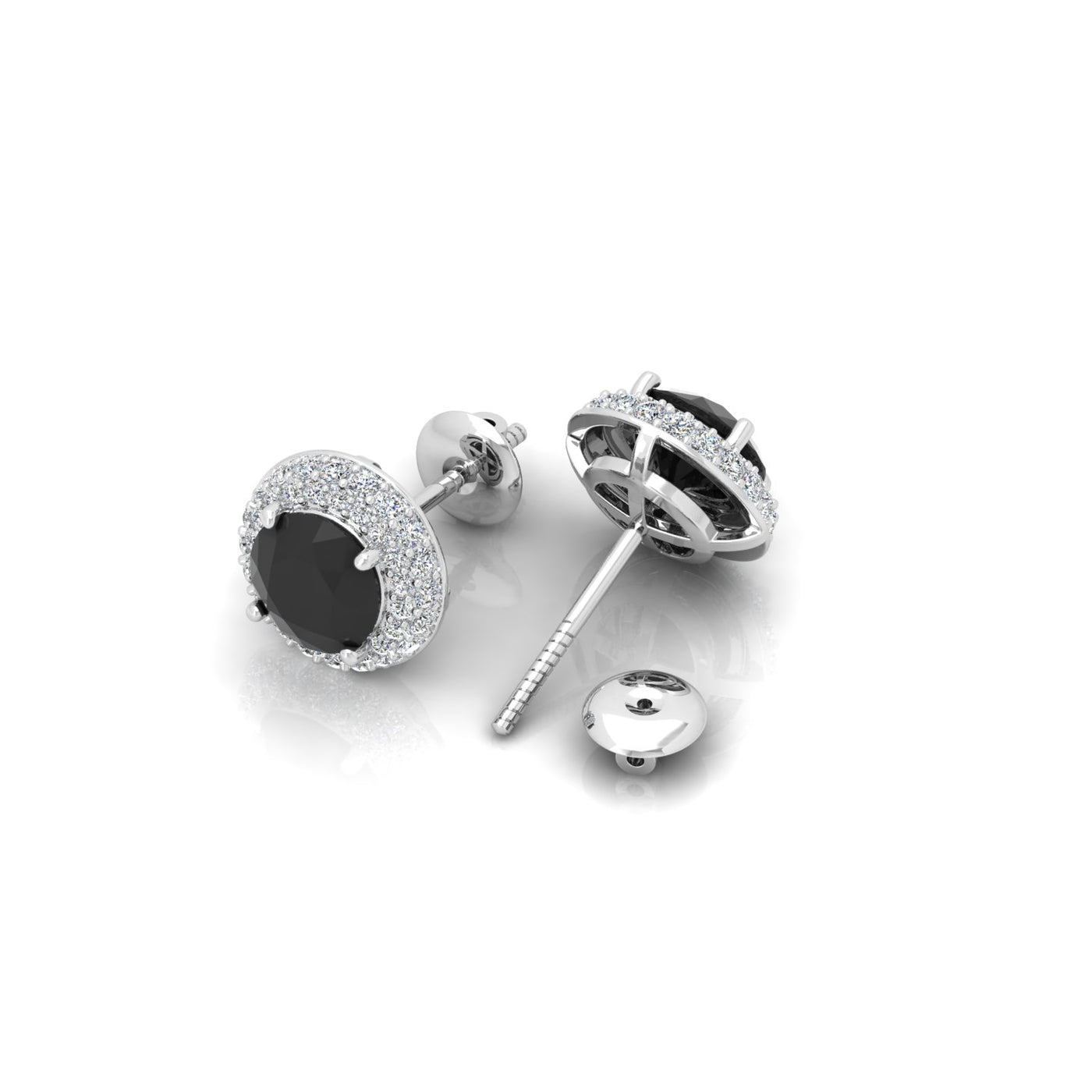 Black & White Diamond Double Halo Earrings - 1.50 Carat