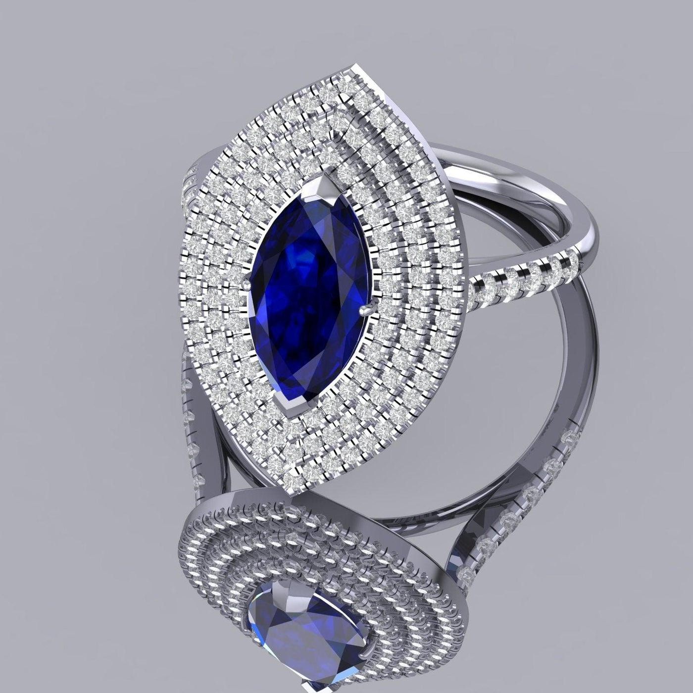 Last Piece ! 2.50Ct Tanzanite & Diamond Triple Halo Engagement Ring In Heavy 18k White Gold