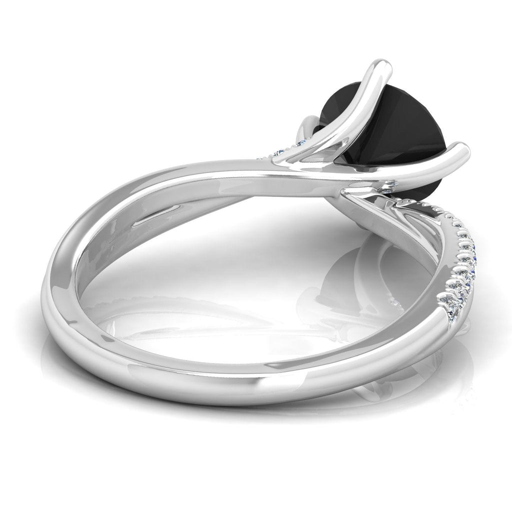 AAA Black & White Diamond Twisted Claw Set Engagement Ring For Her - 1.30 Carat