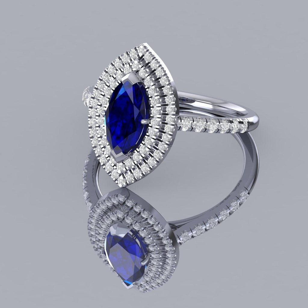 Special Offer ! 1.75Ct Tanzanite & Diamond Double Halo Engagement Ring In Heavy Platinum / 18k White Gold