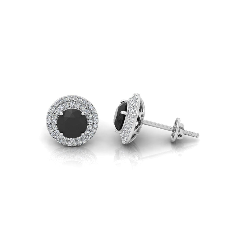 Black & White Diamond Micro Pave Set Double Halo Earrings - 2.10 Carat