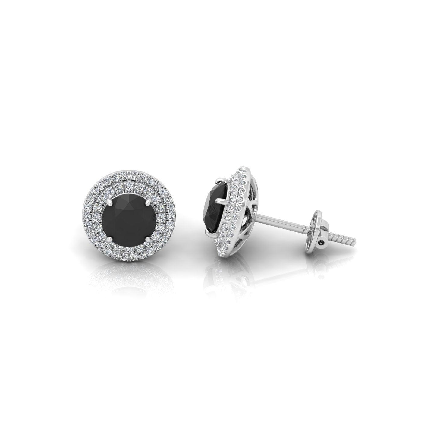 Black & White Diamond Micro Pave Set Double Halo Earrings - 2.10 Carat