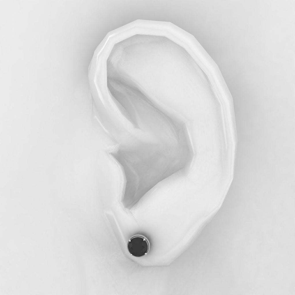 2 CT Black Diamond Claw Set With Milgrain Stud Earrings