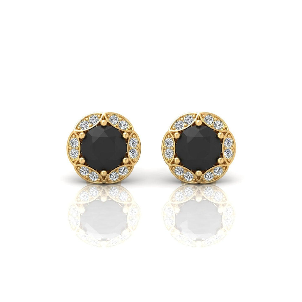 Black & White Diamond Pave Set Designer Halo Earrings - 0.80 Carat