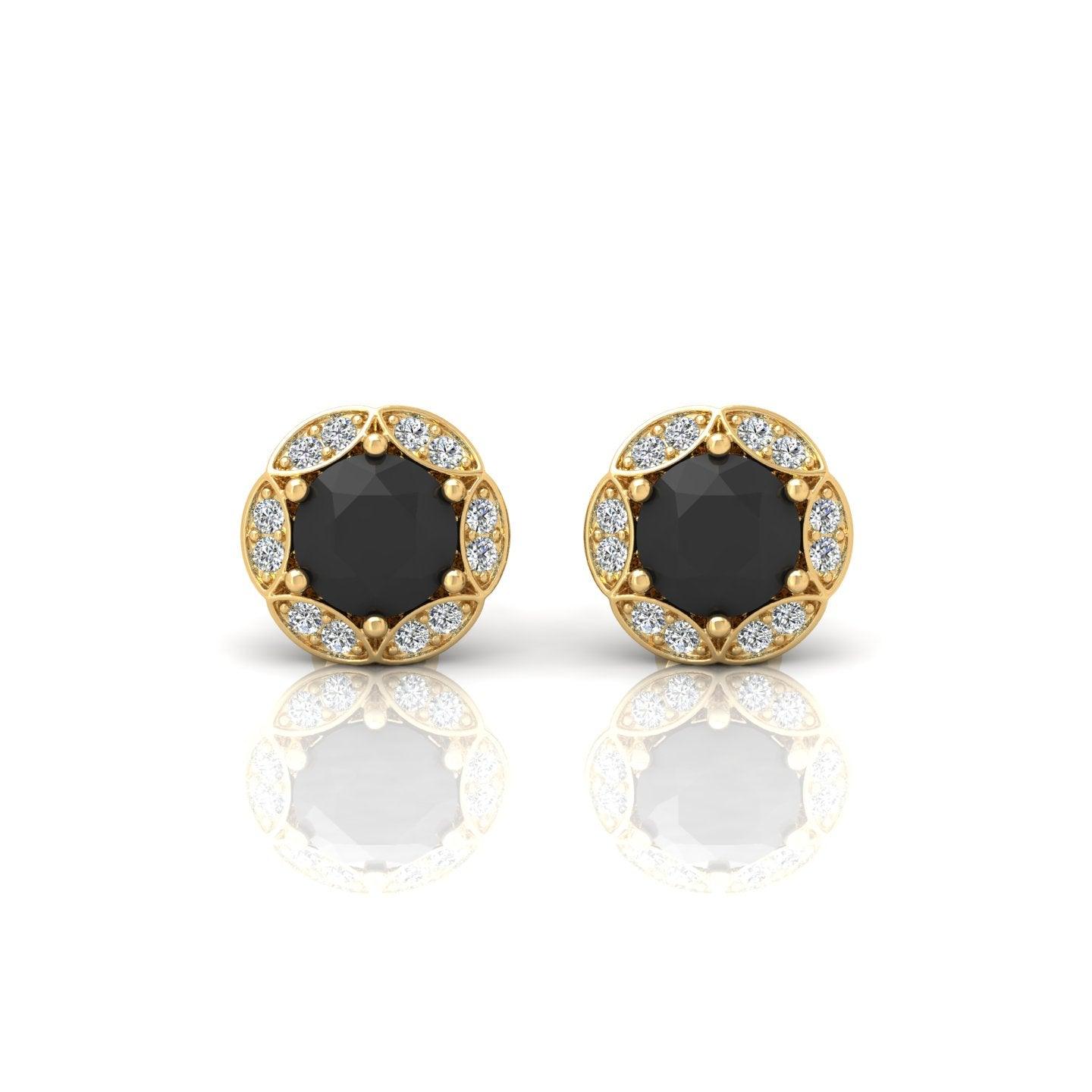Black & White Diamond Pave Set Designer Halo Earrings - 0.80 Carat