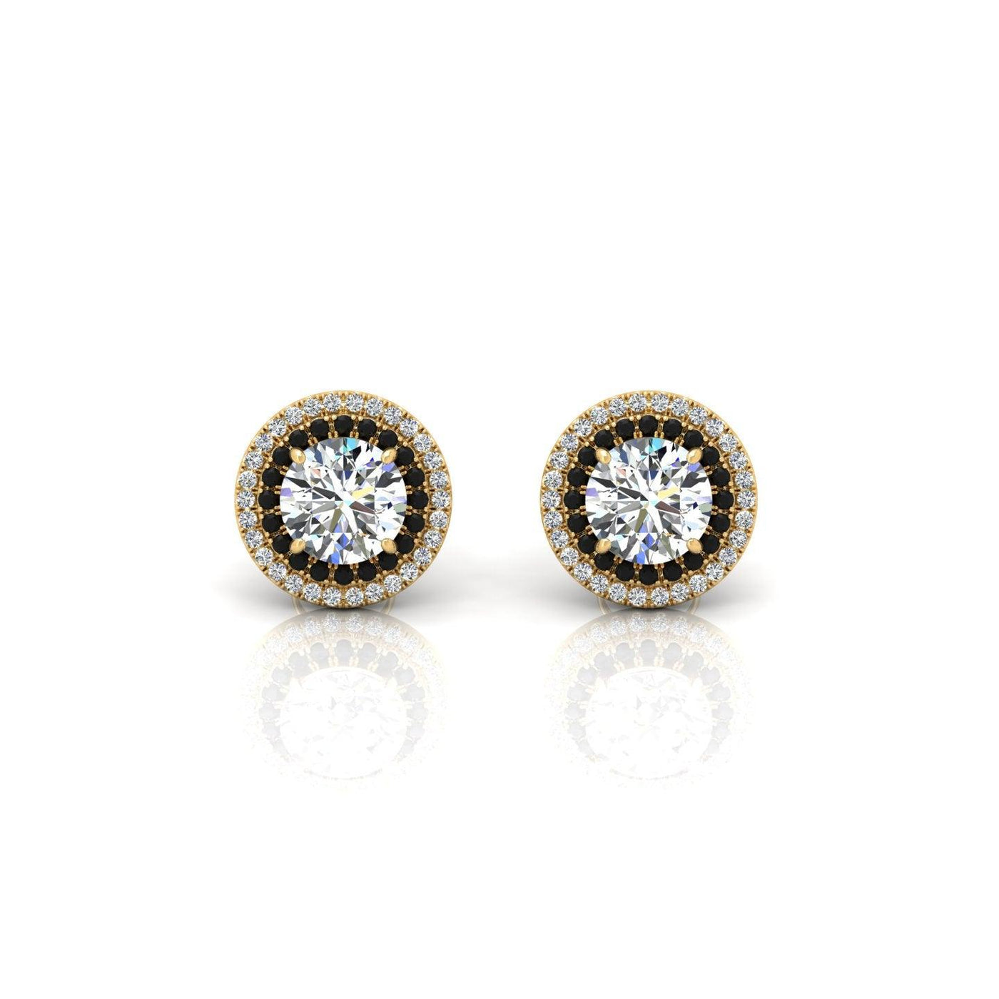 Classic Lab Grown Diamond With Side Black Diamond Double Halo Earrings - 2.30 Carat