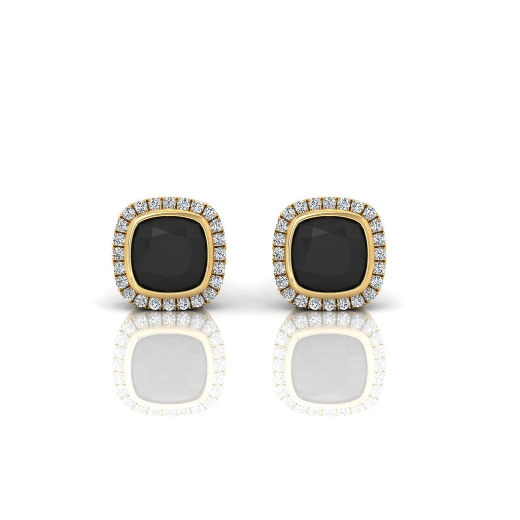 Classic Black Cushion & White Diamond Halo Earrings - 1.80 Carat