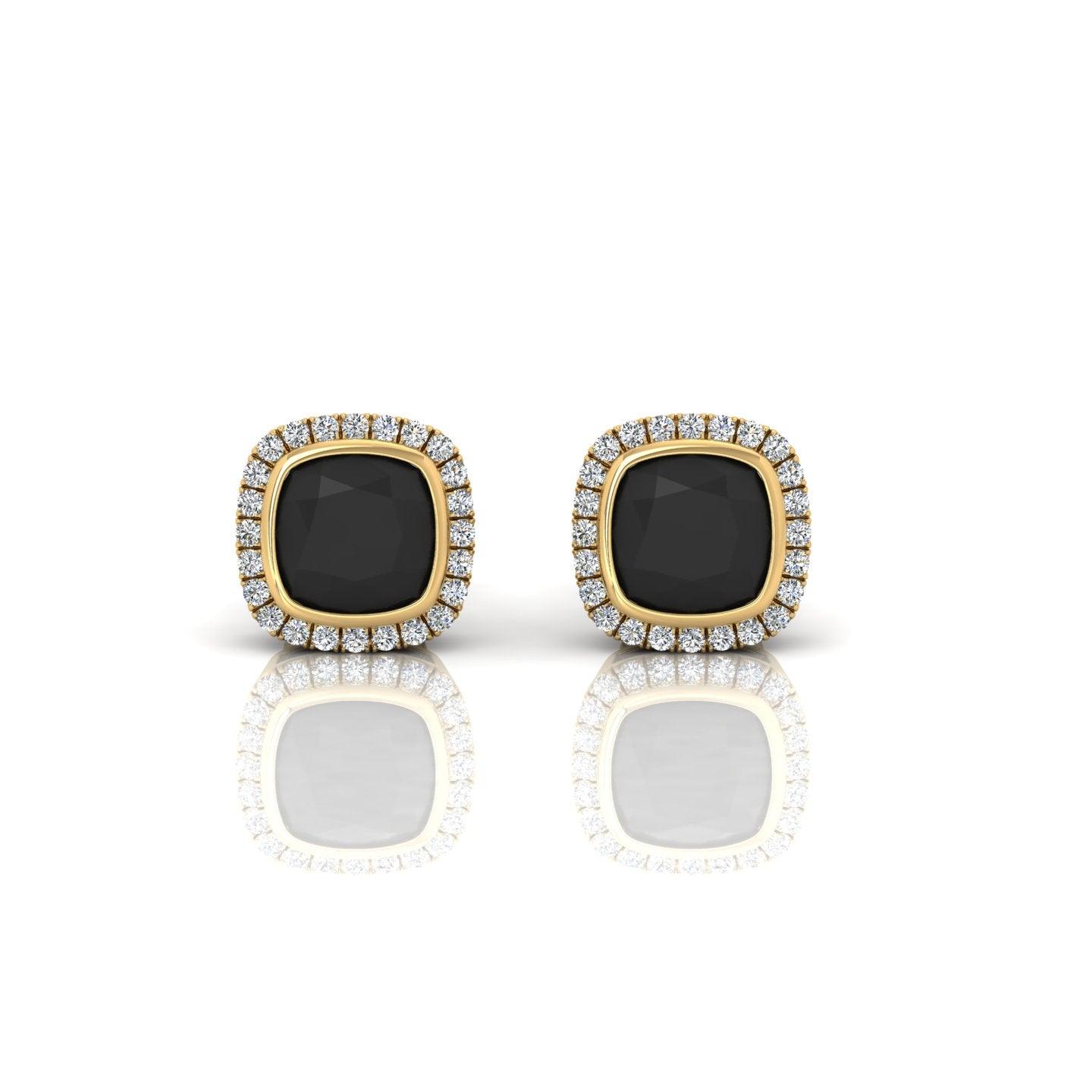 Classic Black Cushion & White Diamond Halo Earrings - 1.80 Carat